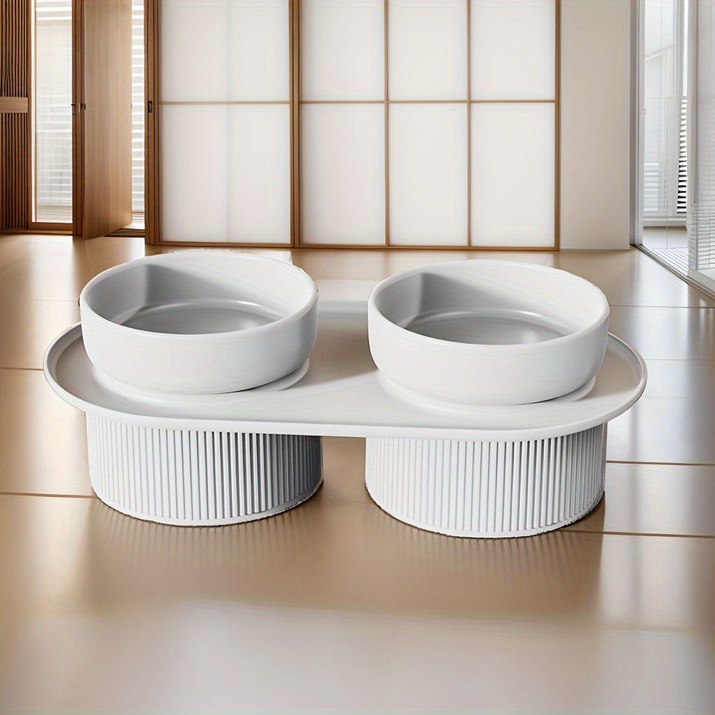 Stijlvolle 2-in-1 Verhoogde Dubbele Keramische Voer- en Drinkbak voor Huisdieren – Luxe en Comfort in Één!