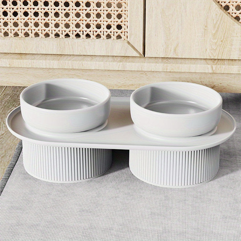 Stijlvolle 2-in-1 Verhoogde Dubbele Keramische Voer- en Drinkbak voor Huisdieren – Luxe en Comfort in Één!