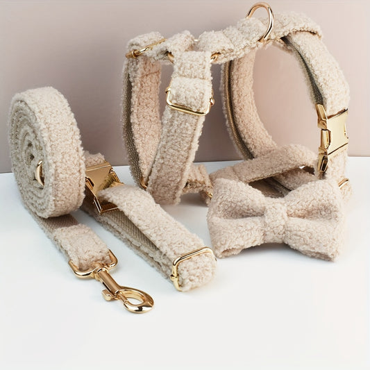 Verstelbare Hondenhalsband & Riem Set – Zacht, Comfortabel en Stijlvol in Teddystof